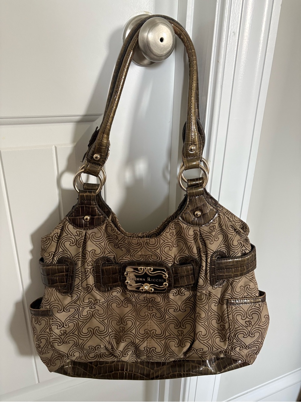 Sienna Ricchi Monogram Jacquard Brown Shoulder Hobo Y2K Bag